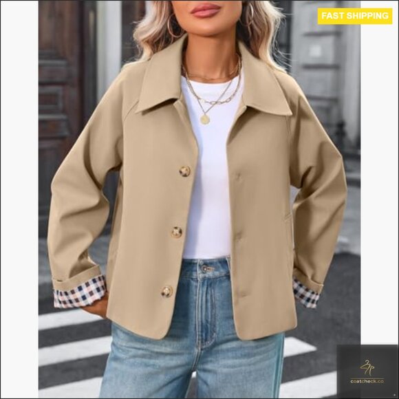 Cropped Trench Coat Lightweight Loose Fit Single Breasted Jacket - Picture 3 of 7